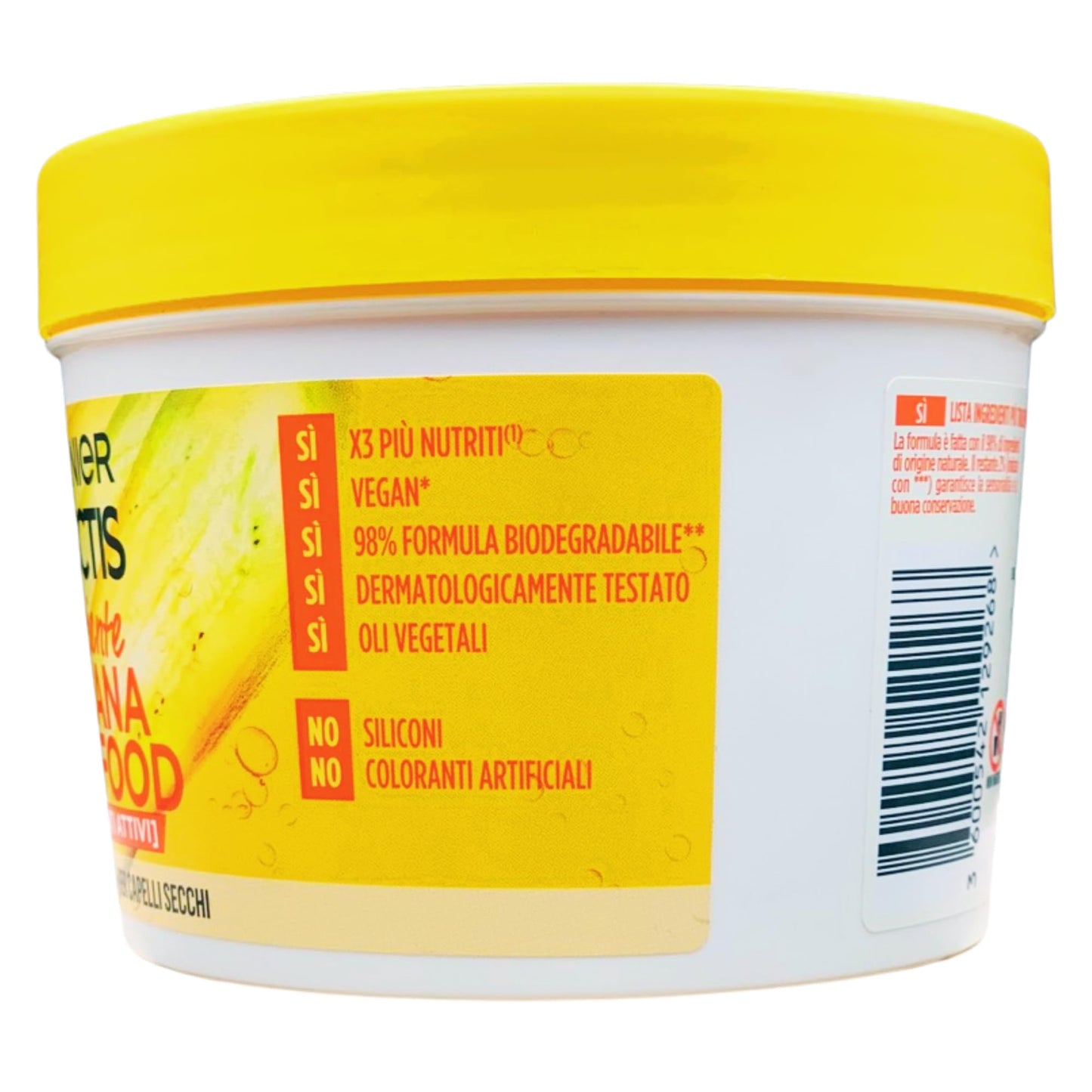 3x Maschera HAIR FOOD BANANA Nutriente, Per Capelli Secchi. La formula è fatta con il 98% di ingredienti di origine naturale. Triplo Uso: Balsamo, Maschera e Trattamento Senza Risciacquo 390ml