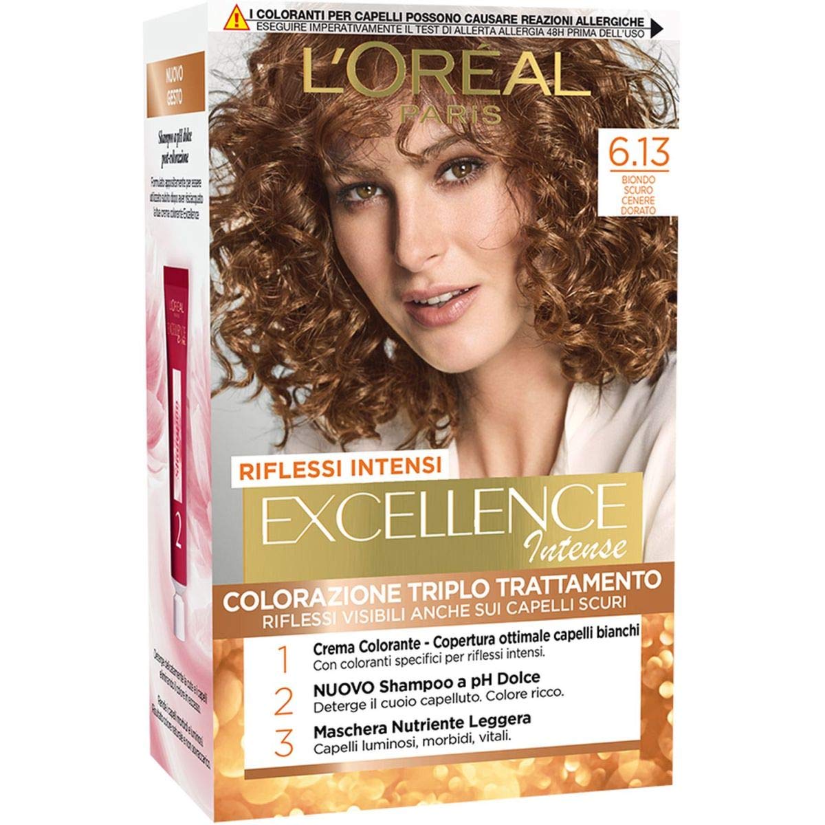 L'Oréal Paris Tinta Capelli Excellence Intense, Copre I Capelli Bianchi, Color Ricco, Luminoso E A Lunga Durata, 6.3, Confezione Da, Biondo Scuro Cenere Dorato