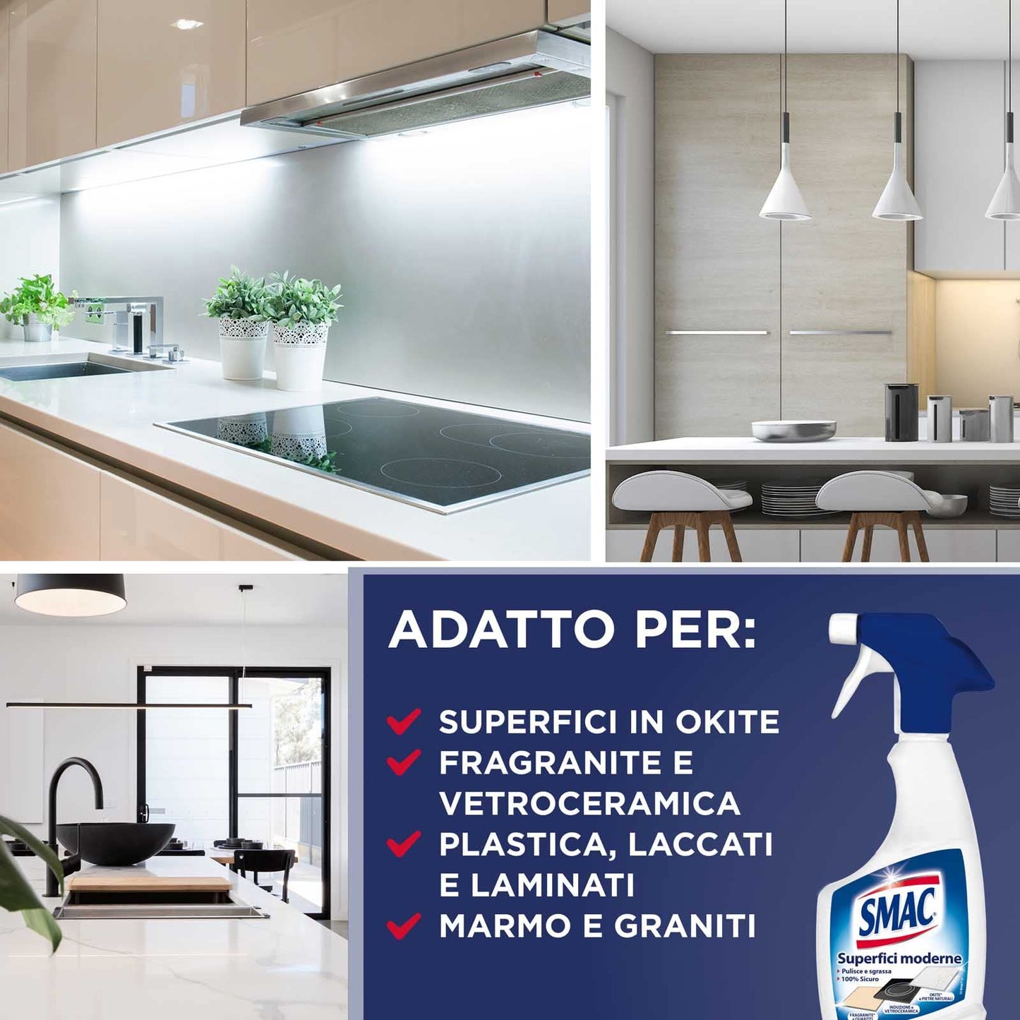 Smac - Sgrassatore Spray per Superfici Moderne e Delicate, Detergente per Casa e Cucina, 500ml x 4 Pezzi