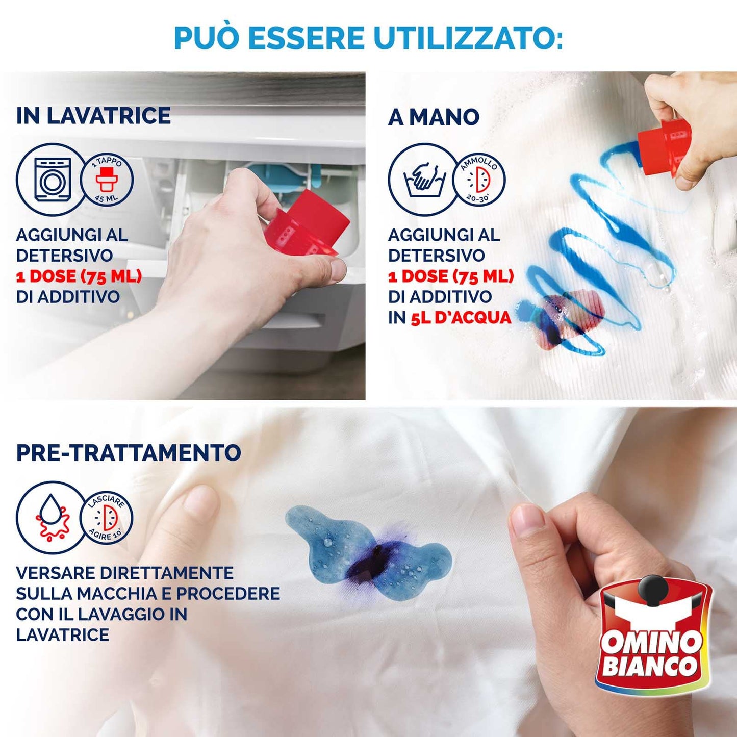 Omino Bianco - Additivo Totale Gel 5 Azioni in 1 per Bucato, Smacchiante e Igienizzante, 900 ml x 12 Pezzi