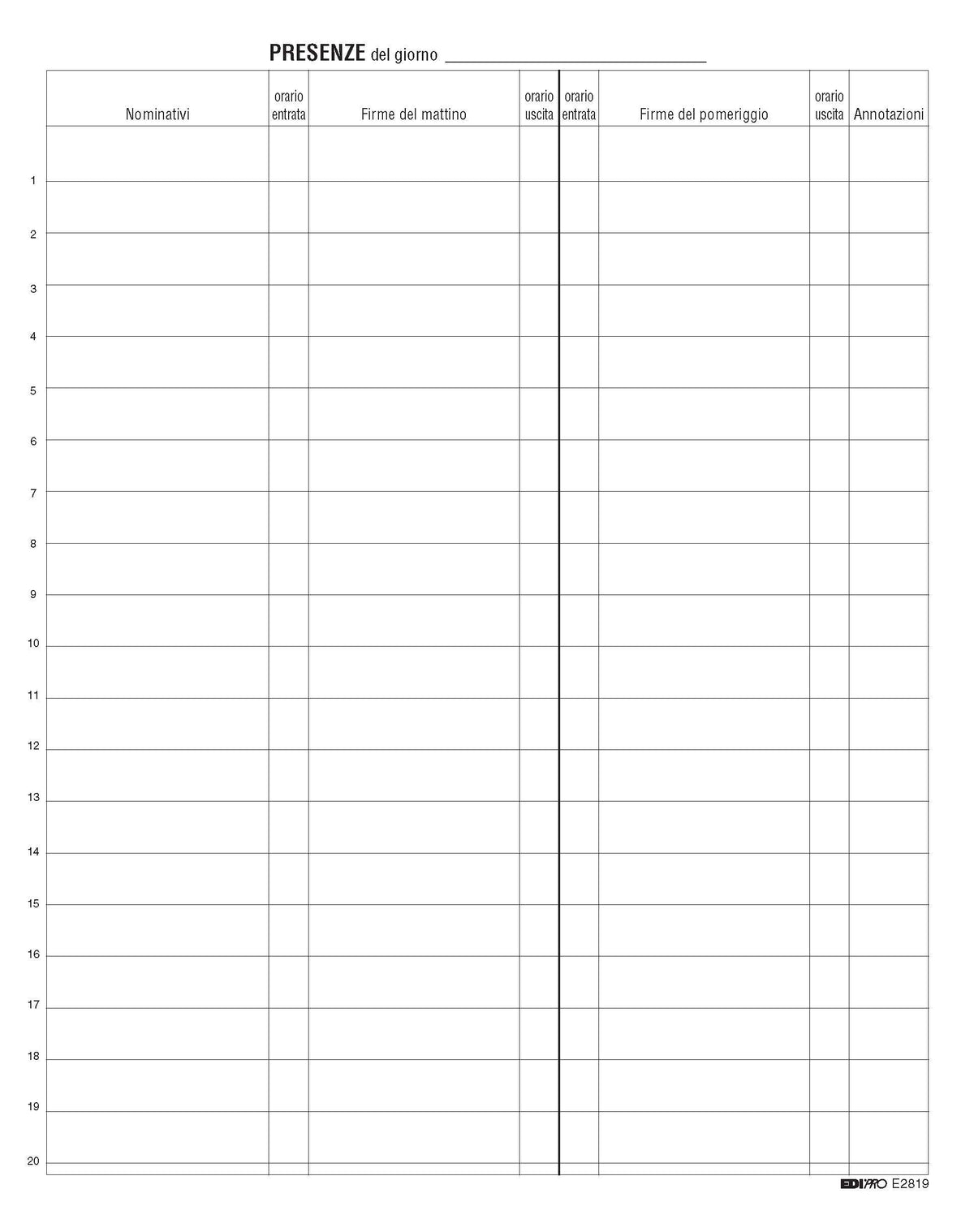 EDIPRO - E2819 - Registro firme di presenza al lavoro 96 pagine f.to 31x24,5