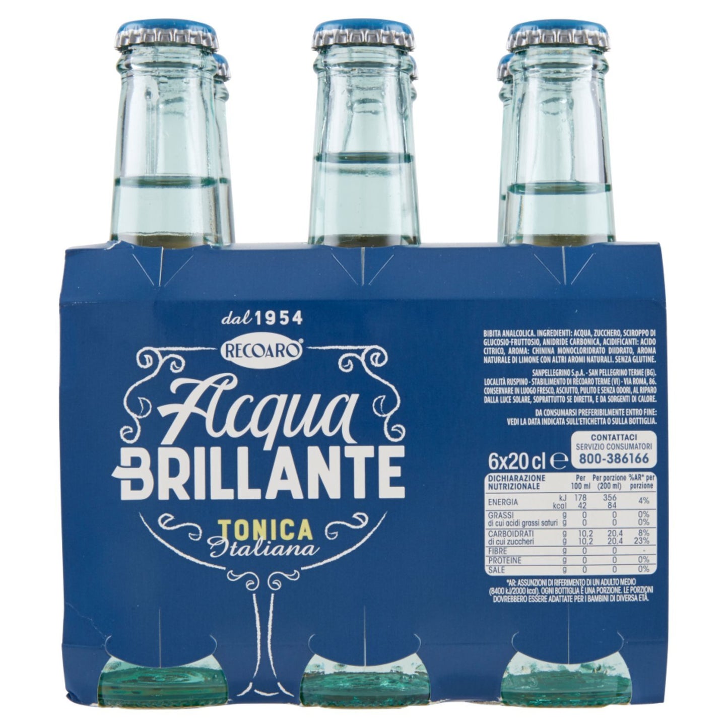 Recoaro Acqua tonica frizzante Tonica italiana 24 bottiglie x 200