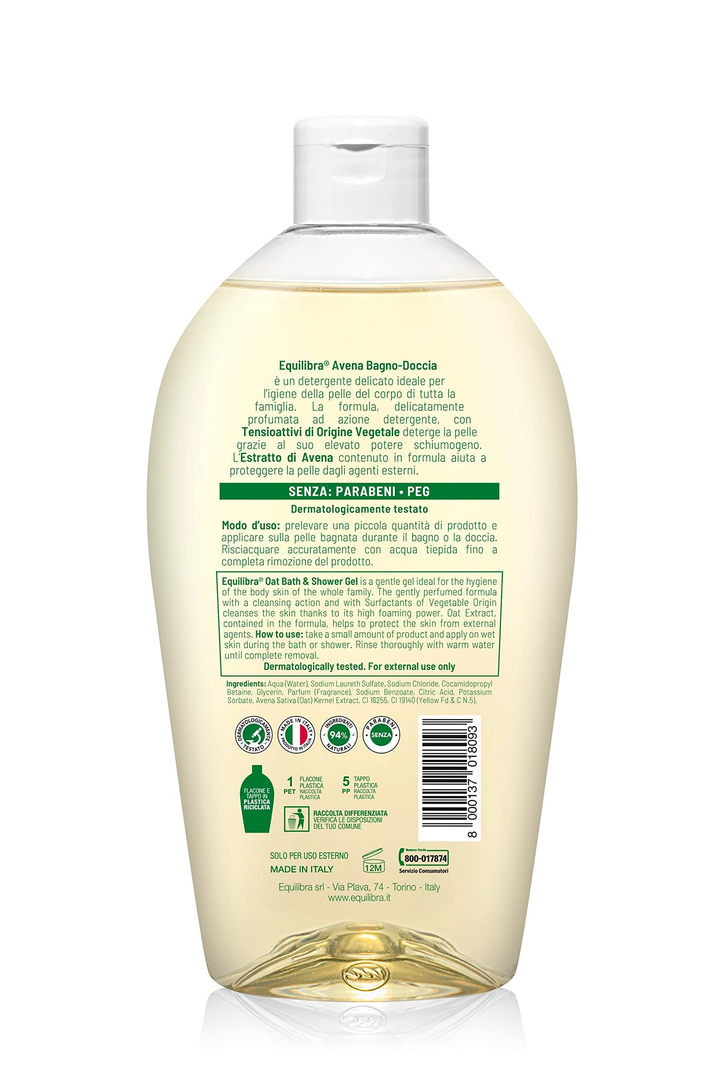 Equilibra Corpo, Avena Bagno-Doccia, Bagno-Doccia Avena Delicato ad Azione Detergente e Protettiva, Adatto a Tutta la Famiglia, con Estratto di Avena e Tensioattivi di Origine Vegetale, 1000 ml