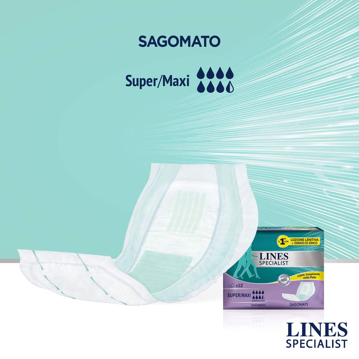 Lines Specialist Sagomato, 12 Assorbenti per Incontinenza Uomo e Donna