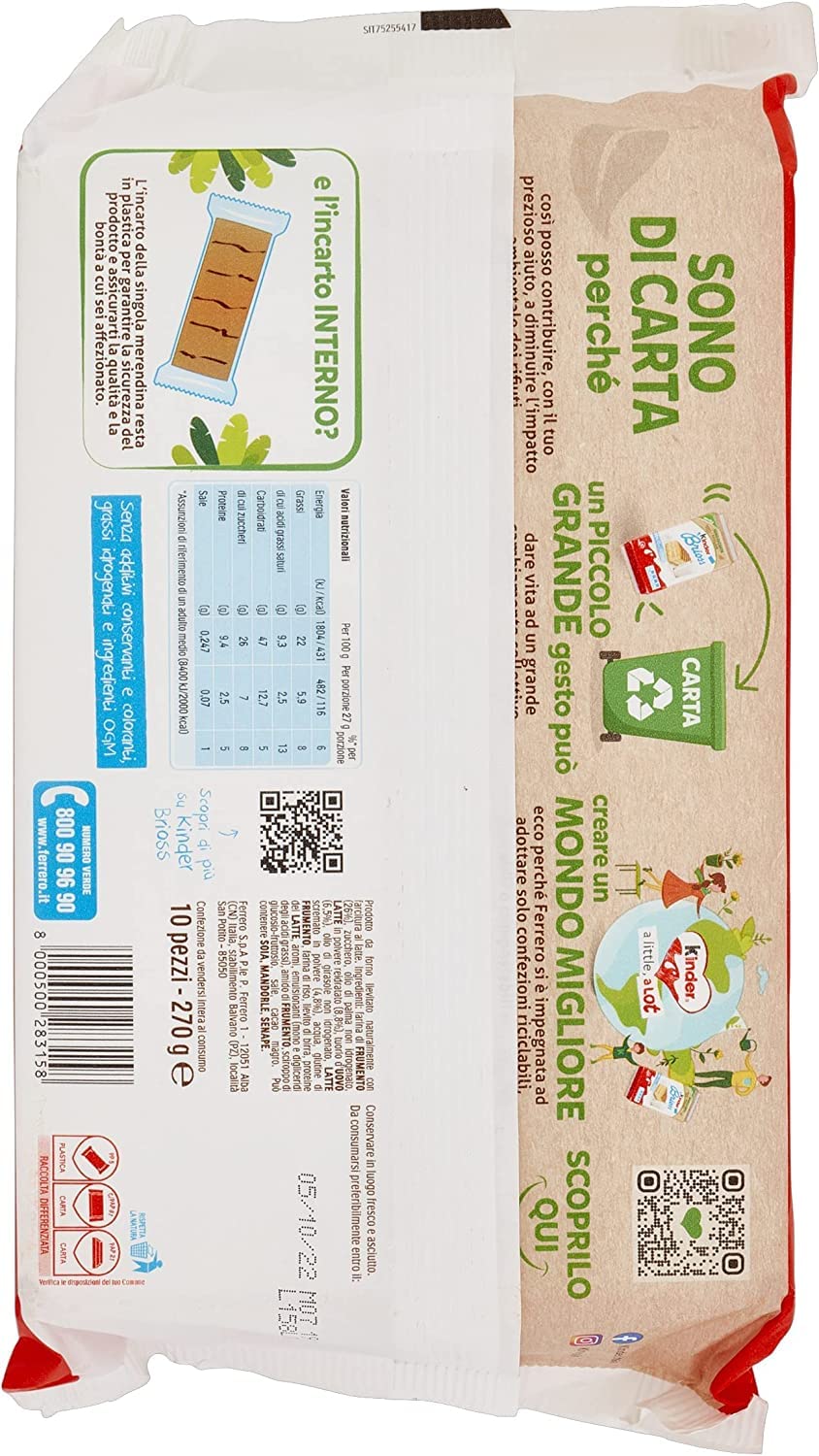 3X Kinder Brioss Italiano Spugna Dita Ricco Di Latte Riempimento 280g 10 Snack Dolci