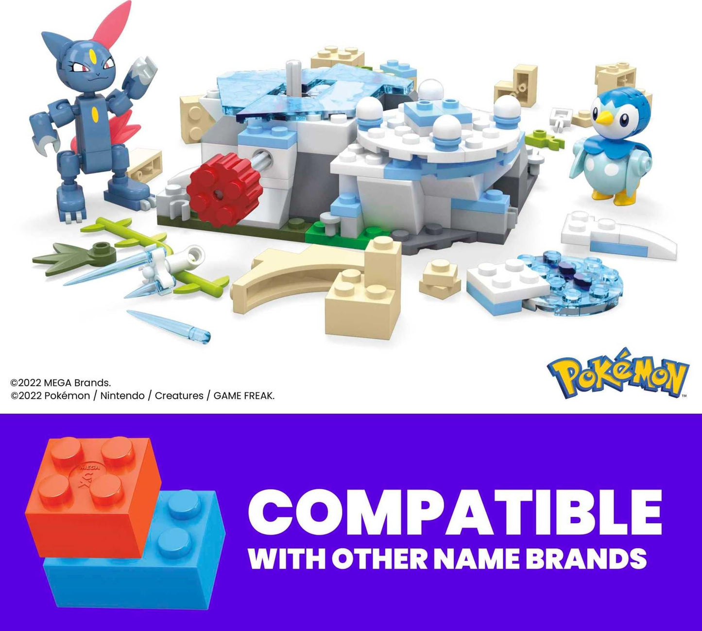 MEGA Pokémon - Piplup e Sneasel Divertimento sulla Neve, set Adventure Builder con 171 pezzi da costruire e sistema Mattoncino movimento, con Pinlup e Sneasel, giocattolo per bambini, 7+ anni, HKT20
