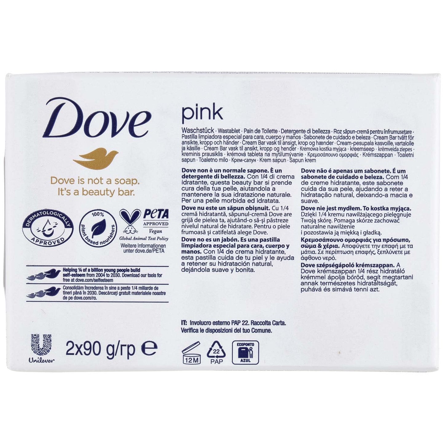 Dove Sapone Solido Rosa 2x90gr, 180g
