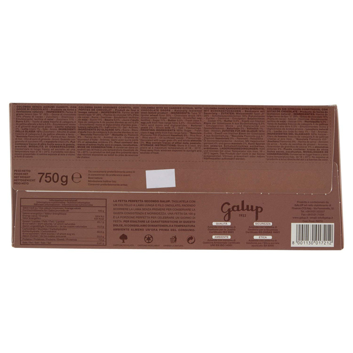 Galup Colomba Gocce di Cioccolato - 750 g
