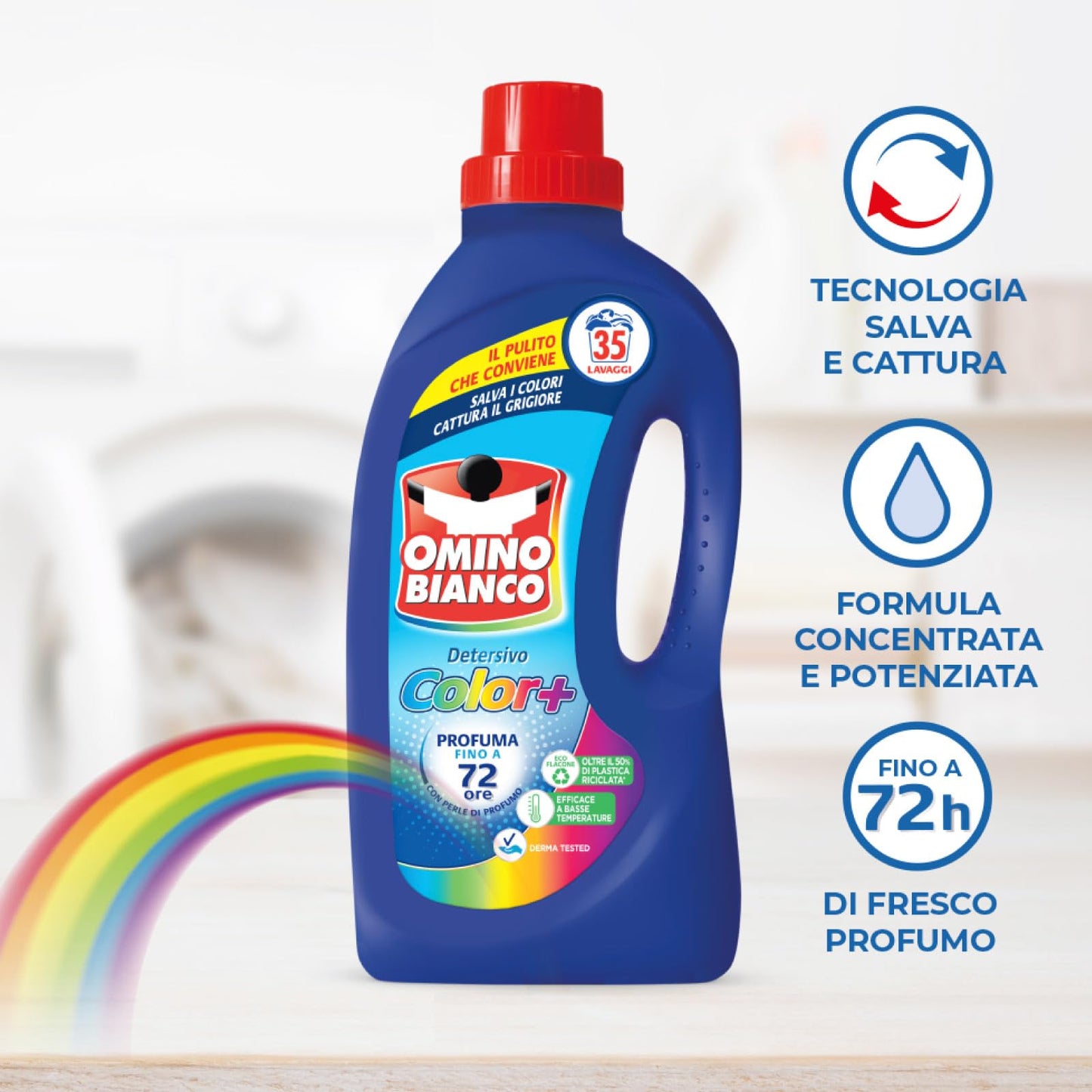 Omino Bianco - Detersivo Lavatrice Liquido Color+, Specifico per Capi Colorati, Tecnologia Salva i Colori e Cattura il Grigiore, 35 Lavaggi, 1400 ml x 4 Flaconi