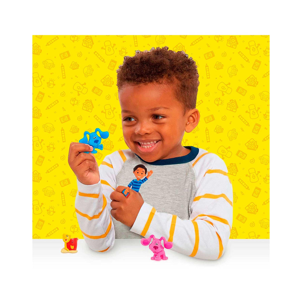 Giochi Preziosi Blue's Clues & You - Set 4 Personaggi, Confezione Regalo con 4 Mini Personaggi della Serie TV, Josh, Blu, Magenta e Paletta e Secchiello per Bambini dai 3 Anni, BLU04000