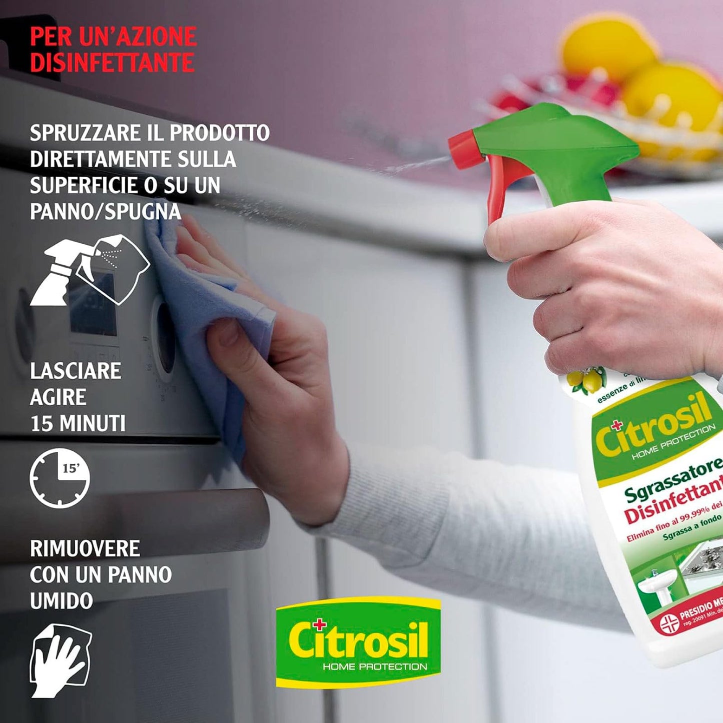 Citrosil Home Protection - Sgrassatore Disinfettante Univerale Essenza di Limone 650 ml + Spray Igienizzante Superfici Multiuso Essenza di Tea Tree, Elimina Germi e Batteri, 650 ml