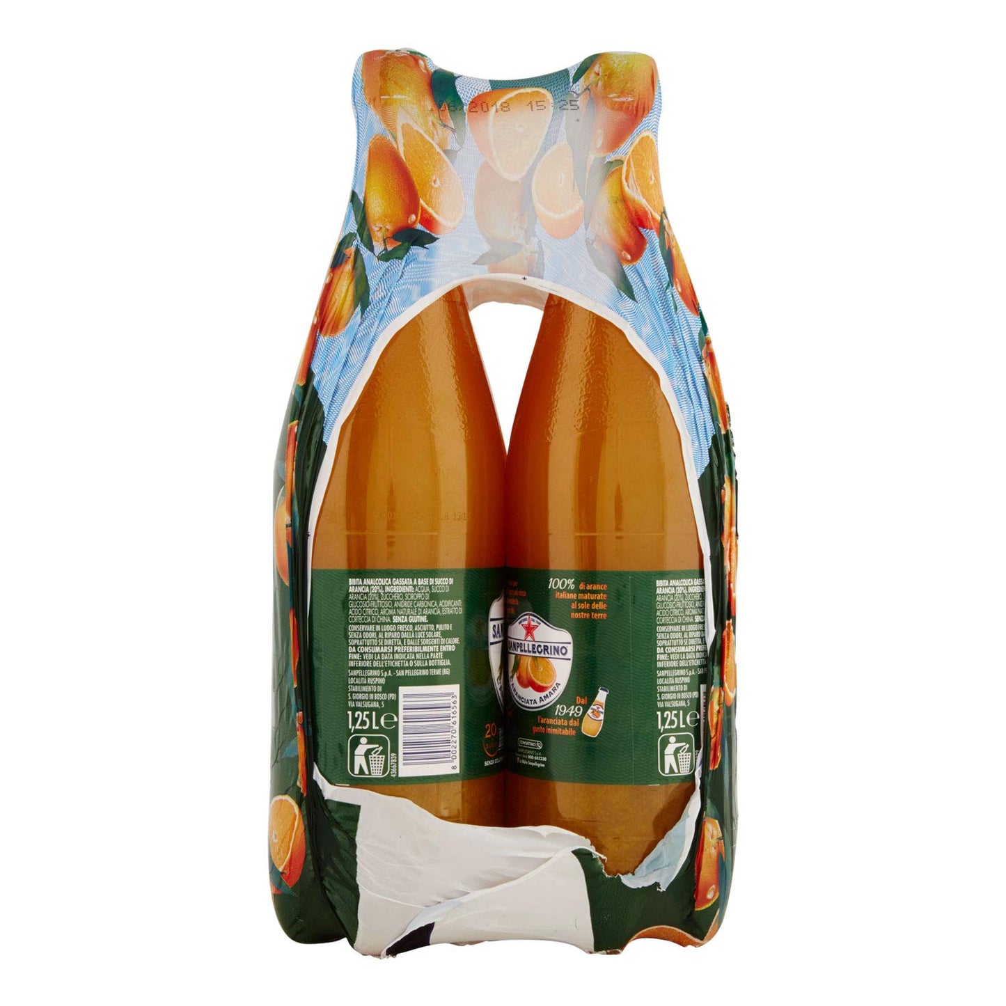 Sanpellegrino Bibite Gassate, Aranciata Amara Bottiglia Grande da 1,25 lt, Confezione di 6 Bottiglie