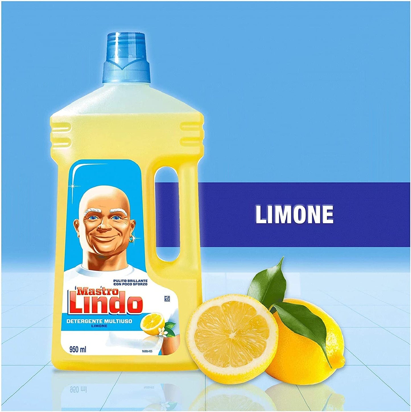 Mastro Lindo Detersivo Pavimenti, Liquido Multiuso, 6 Confezioni (6 x 950 ml), Limone, Maxi Formato, Pulito Brillante con Poco Sforzo, Efficace Multisuperficie