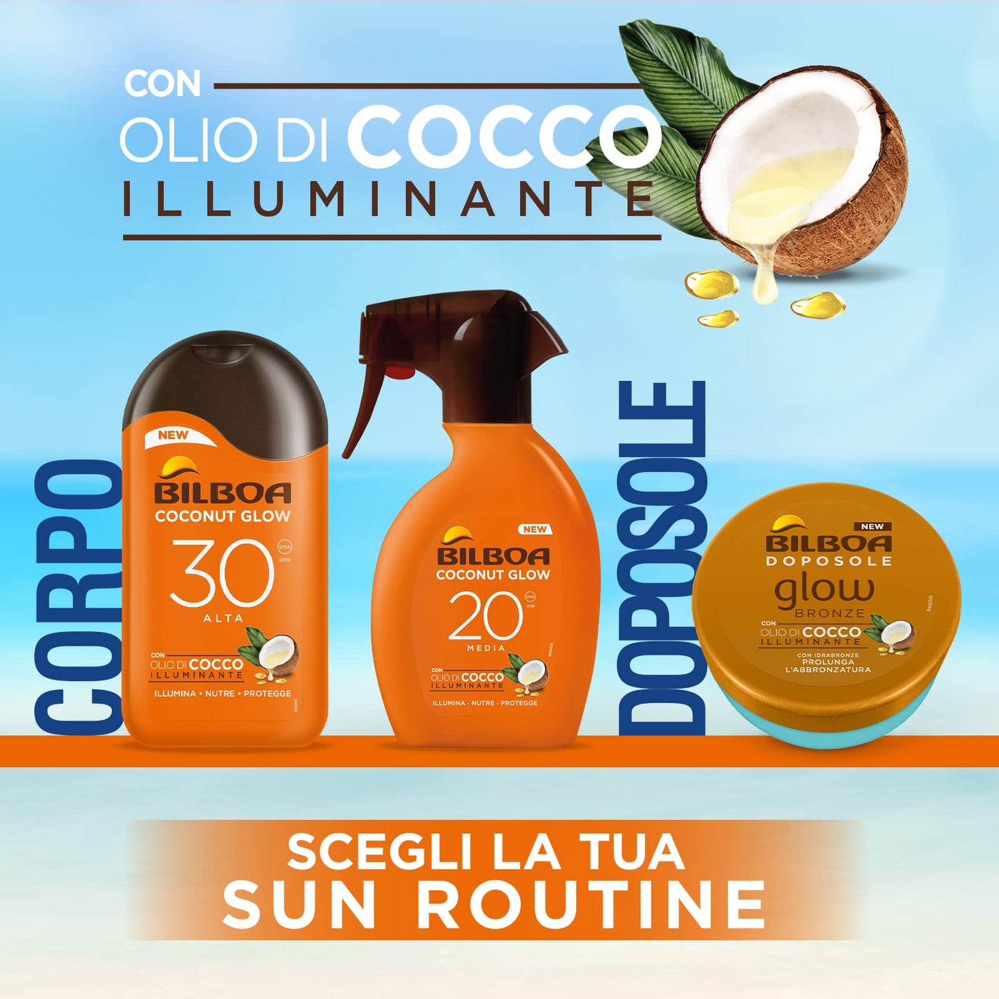 Bilboa, Trigger Solare Coconut Glow SPF 30, Crema Solare Spray con Olio di Cocco e Vitamina E, Leggera sulla Pelle, Protezione Solare Resistente all'Acqua, 250 ml