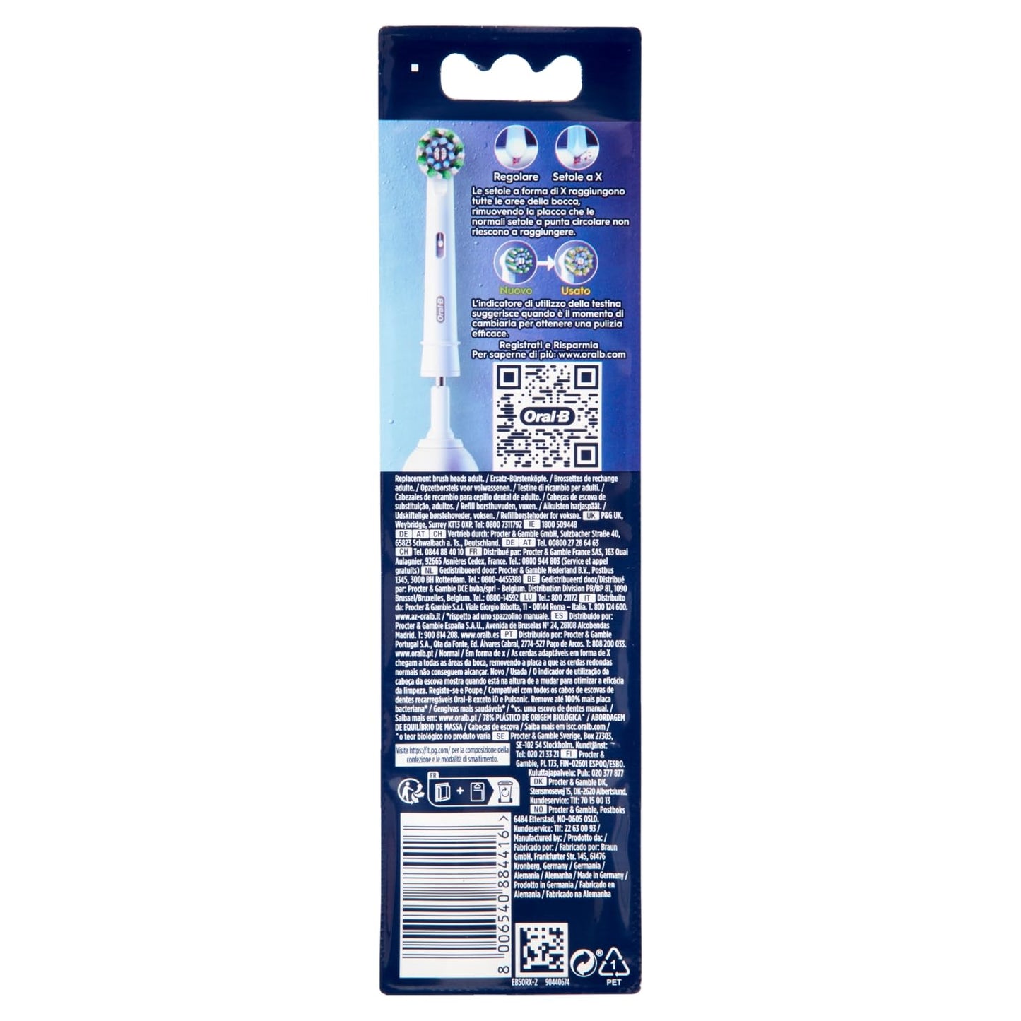 Oral-B Testine di Ricambio Pro Cross Action per Spazzolino Elettrico Denti Ricaricabile, Confezione da 2