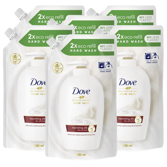 6x Dove Eco-Ricarica Seta Preziosa Detergente Liquido Idratante Sapone Mani Pelle Liscia e Morbida - 6 Ricariche da 500ml