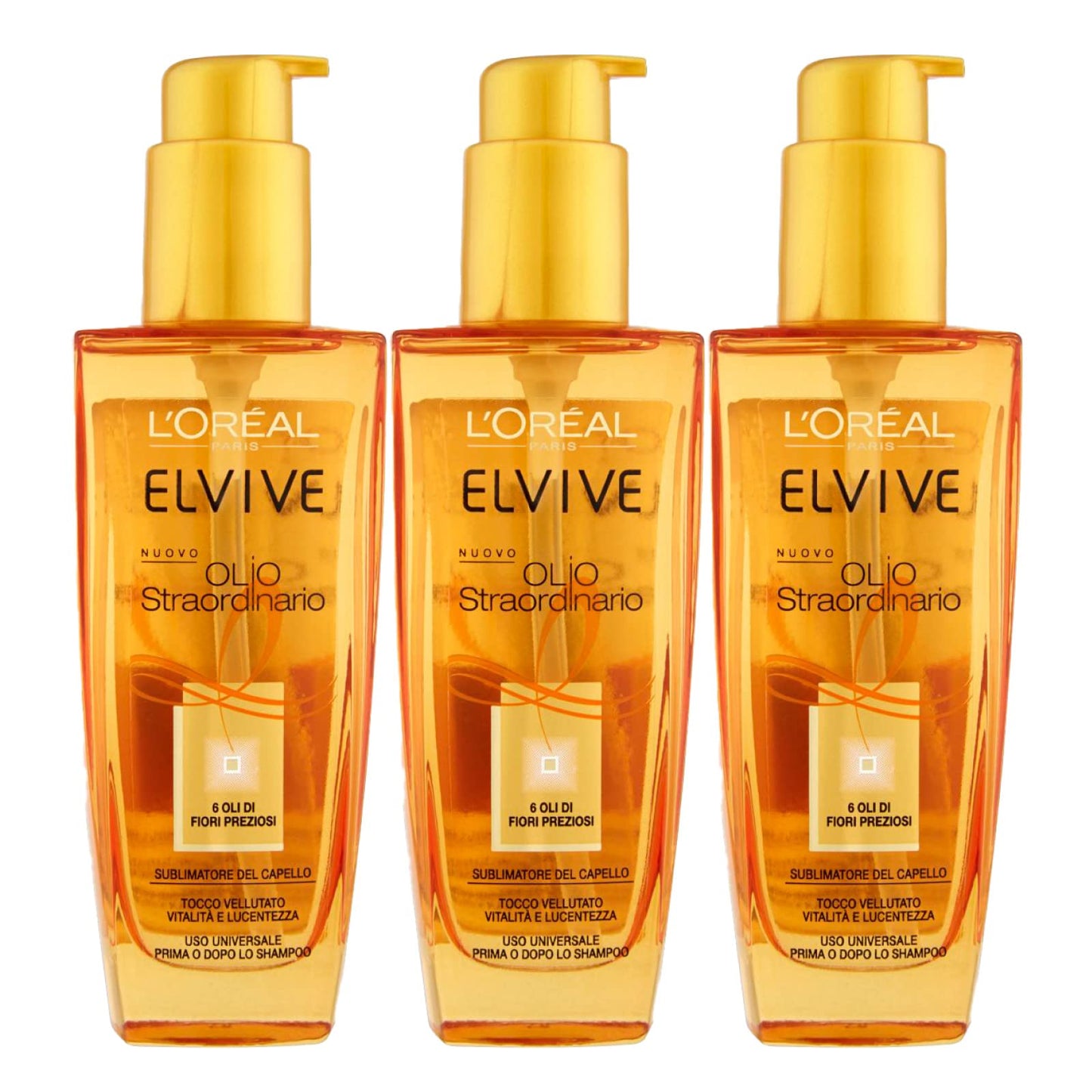 3x L'Oréal Paris Elvive Olio Straordinario per Capelli Secchi e Spenti Nutriente con Formula Leggera - 3 Flaconi da 100ml