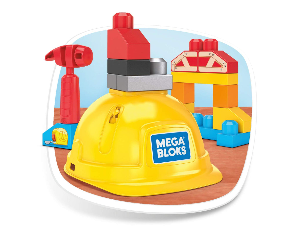 MEGA Bloks Kit del Piccolo Costruttore con 18 Blocchi, Caschetto e Martello di Plastica, Giocattolo per Bambini 2+ Anni, GNT91