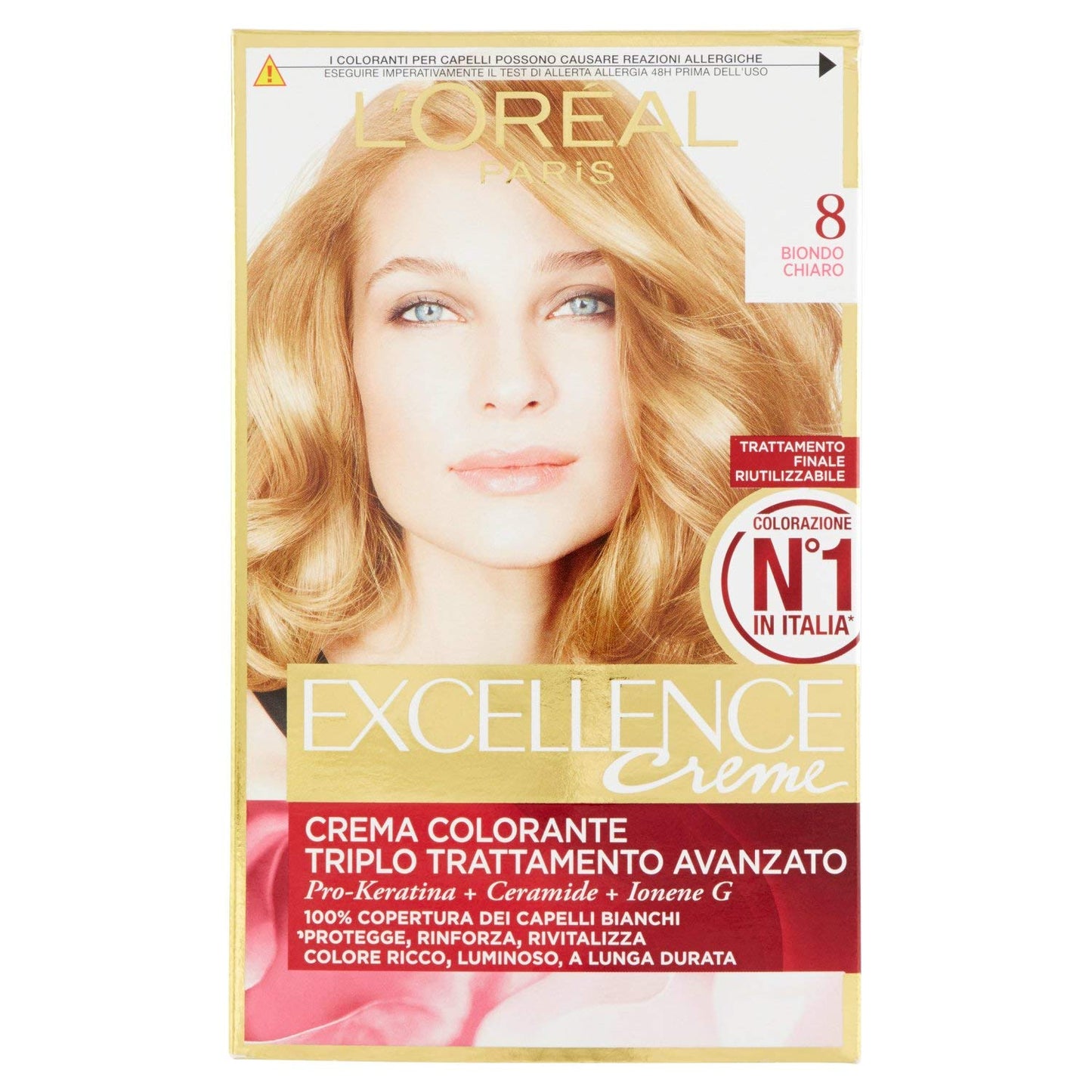 l'Oréal Paris Excellence Crema Colorante Triplo Trattamento Avanzato, 8 Biondo Chiaro - 1 Pacco