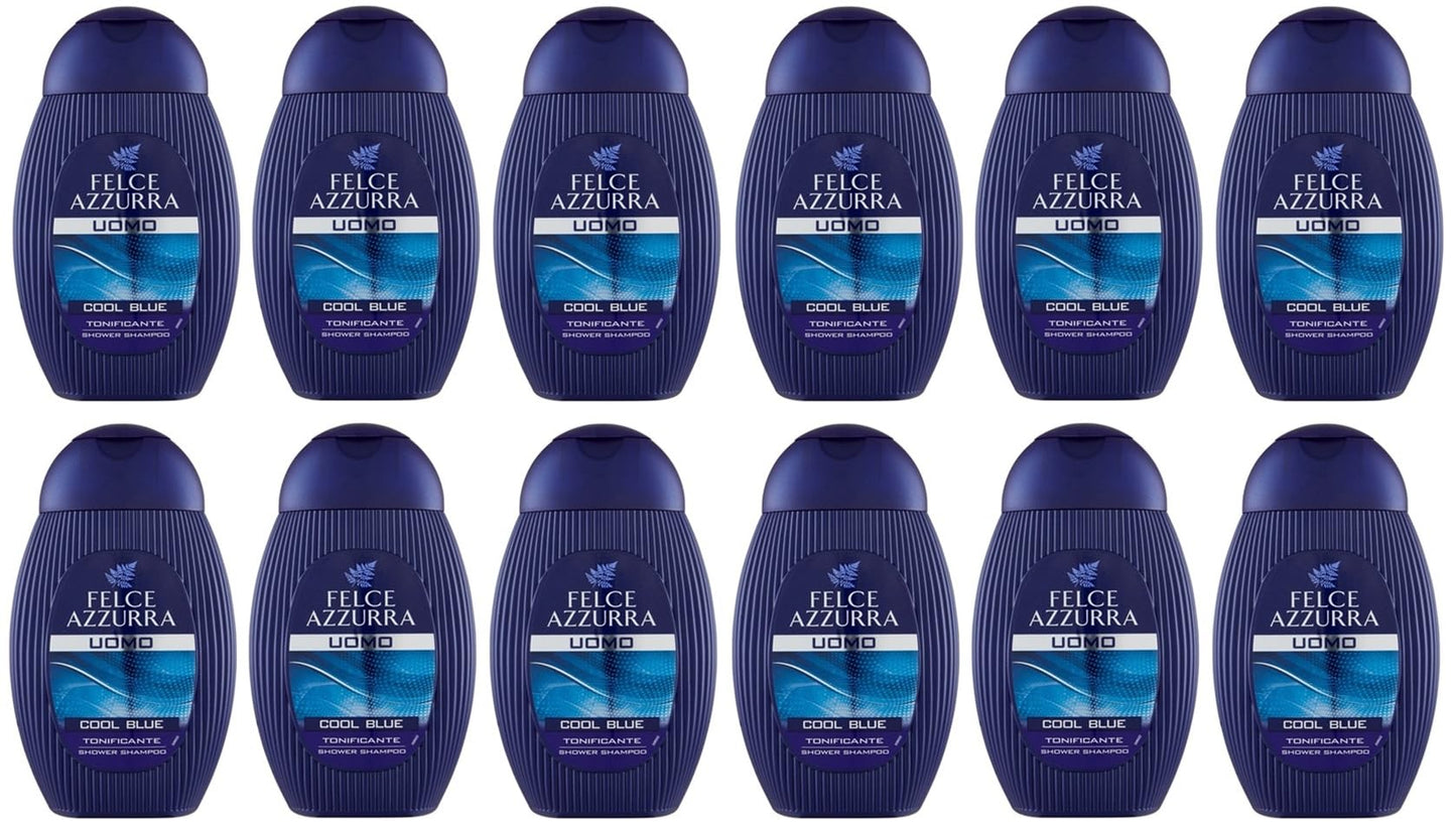 12x Felce Azzurra Doccia Shampoo Uomo Cool Blue Tonificante Shower Shampoo 250ml