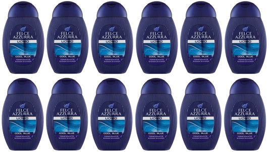 12x Felce Azzurra Doccia Shampoo Uomo Cool Blue Tonificante Shower Shampoo 250ml