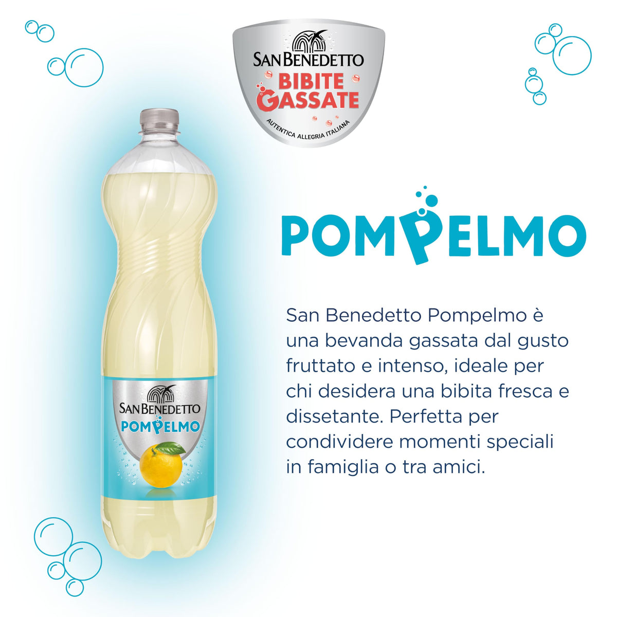 San Benedetto Pompelmo, Bevanda Gassata, 1500 ml Dissetante e Frizzante, a Basso Contenuto di Zuccheri
