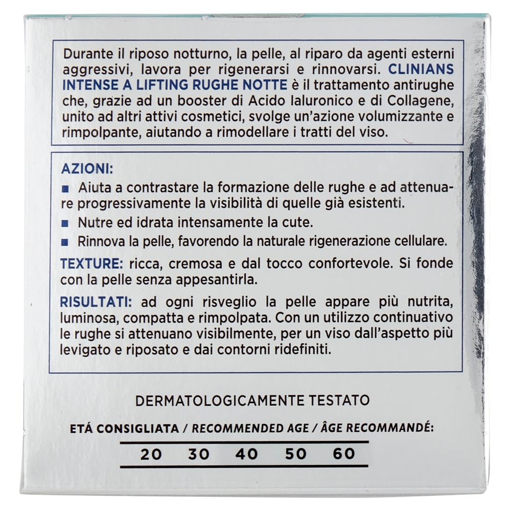 CLINIANS | Intense A Lifting Rughe Trattamento Notte Antirughe, Dermatologicamente Testato, Made in Italy, 50 ml