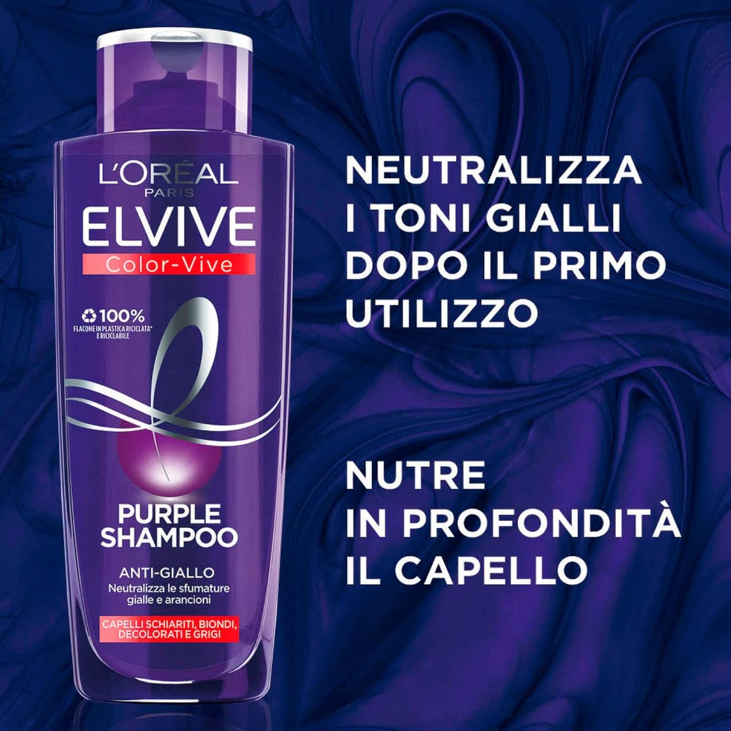 6x L'Oréal Paris Elvive Color Vive Purple Shampoo Anti Giallo per Capelli Biondi Decolorati e Grigi Neutralizza Sfumature Gialle e Arancioni - 6 Shampoo da 200ml ognuno