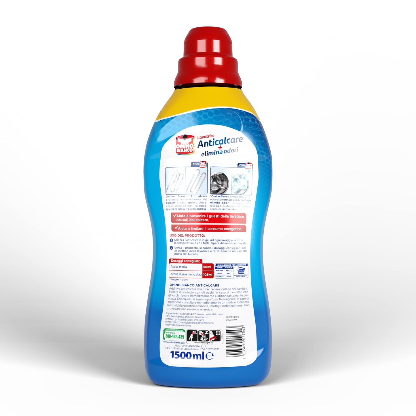 Omino Bianco - Anticalcare Lavatrice Liquido, Protegge da Calcare, Sporco e Cattivi Odori, Azione Igienizzante, 1500 ml