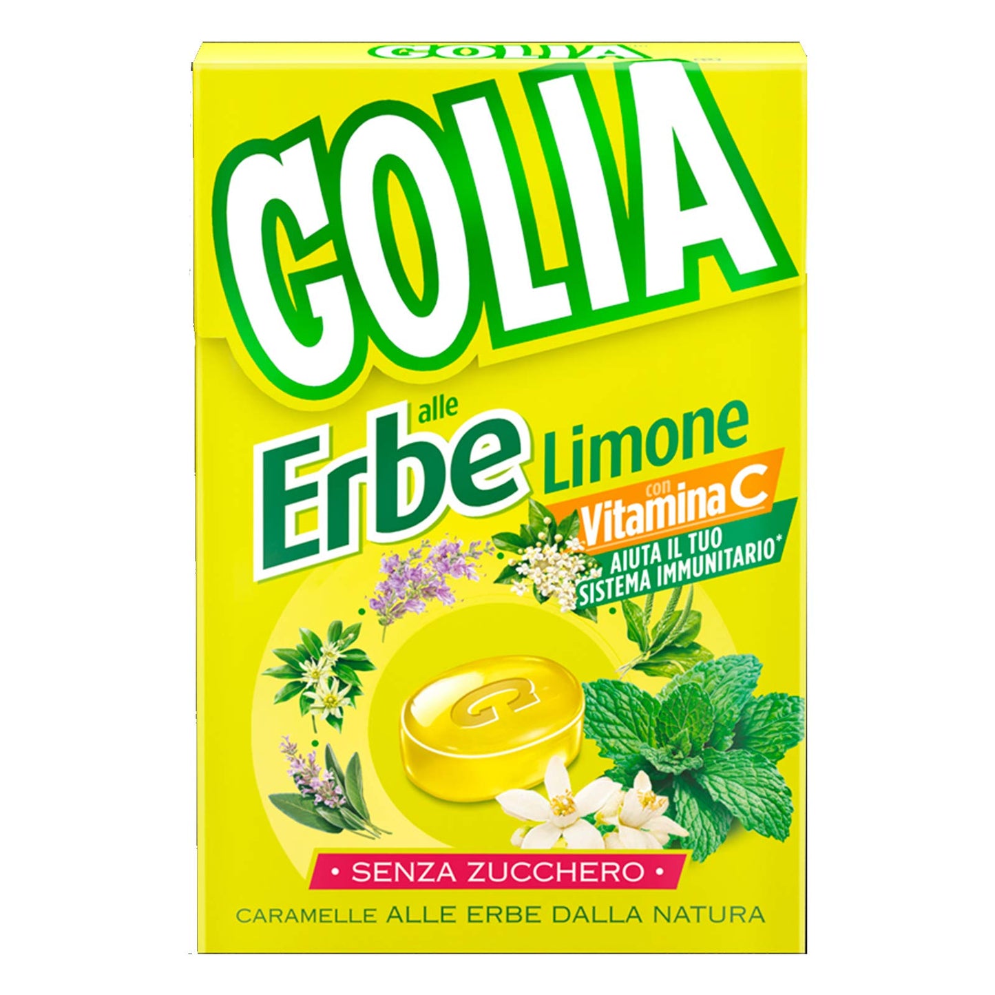 20 ASTUCCI 46GR CARAMELLE GOLIA ERBE E LIMONE SENZA ZUCCHERO GOLA VITAMINA C