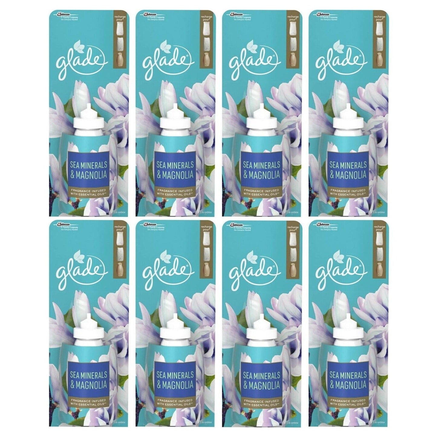 glade Sense and Spray Refill 18 ml – Minerali marini e magnolia, confezione da 8