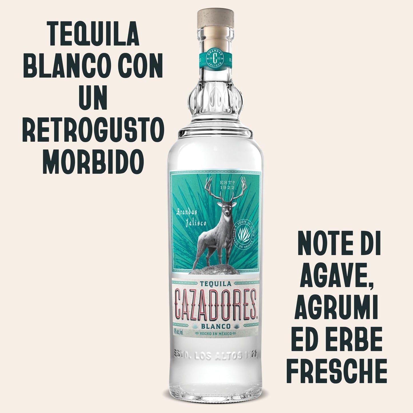 CAZADORES Tequila Blanco, 40% ABV, 70cl / 700ml, Alcool Bidistillato Prodotto con 100% Agave Blu Weber