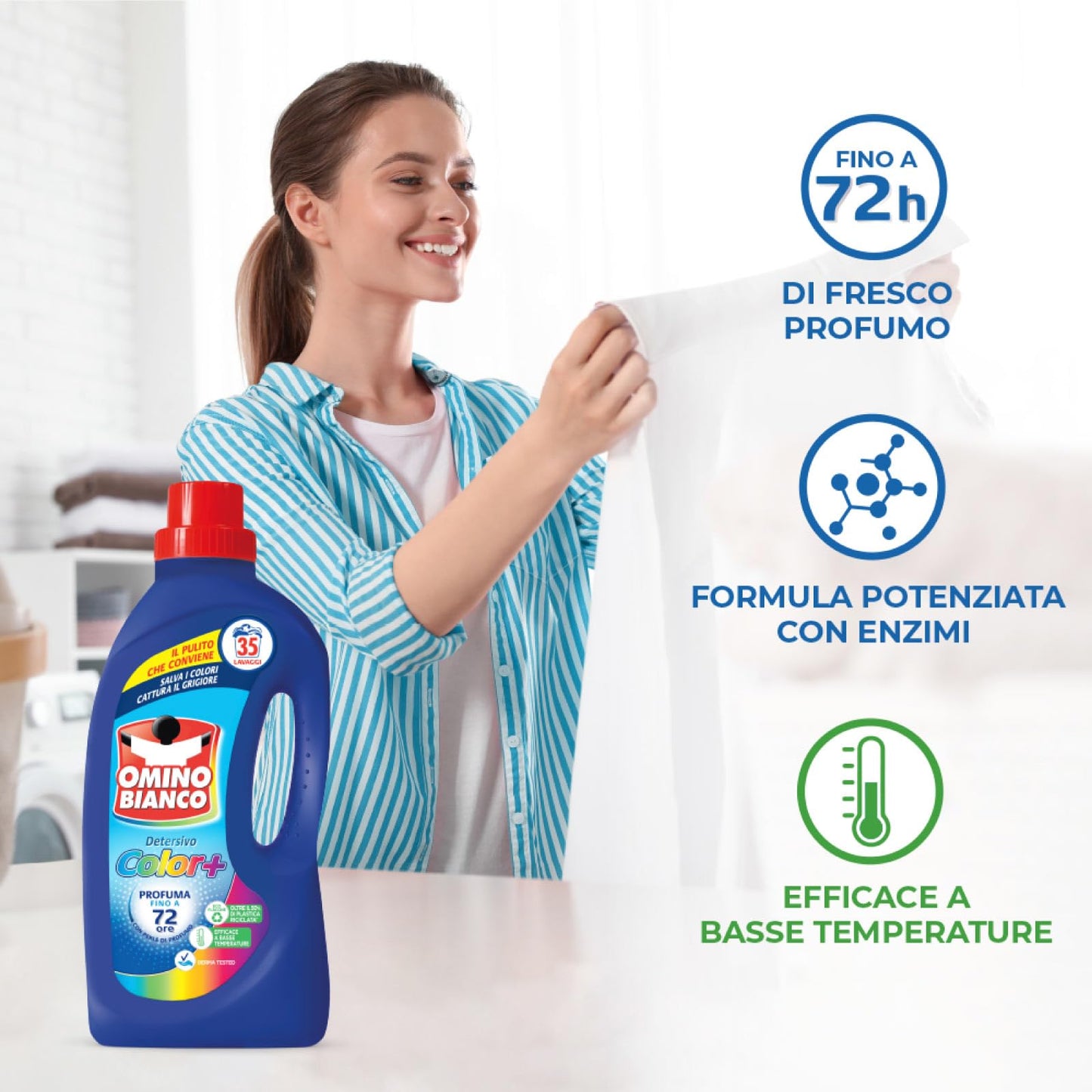 Omino Bianco - Detersivo Lavatrice Liquido Color+, Specifico per Capi Colorati, Tecnologia Salva i Colori e Cattura il Grigiore, 35 Lavaggi, 1400 ml x 4 Flaconi