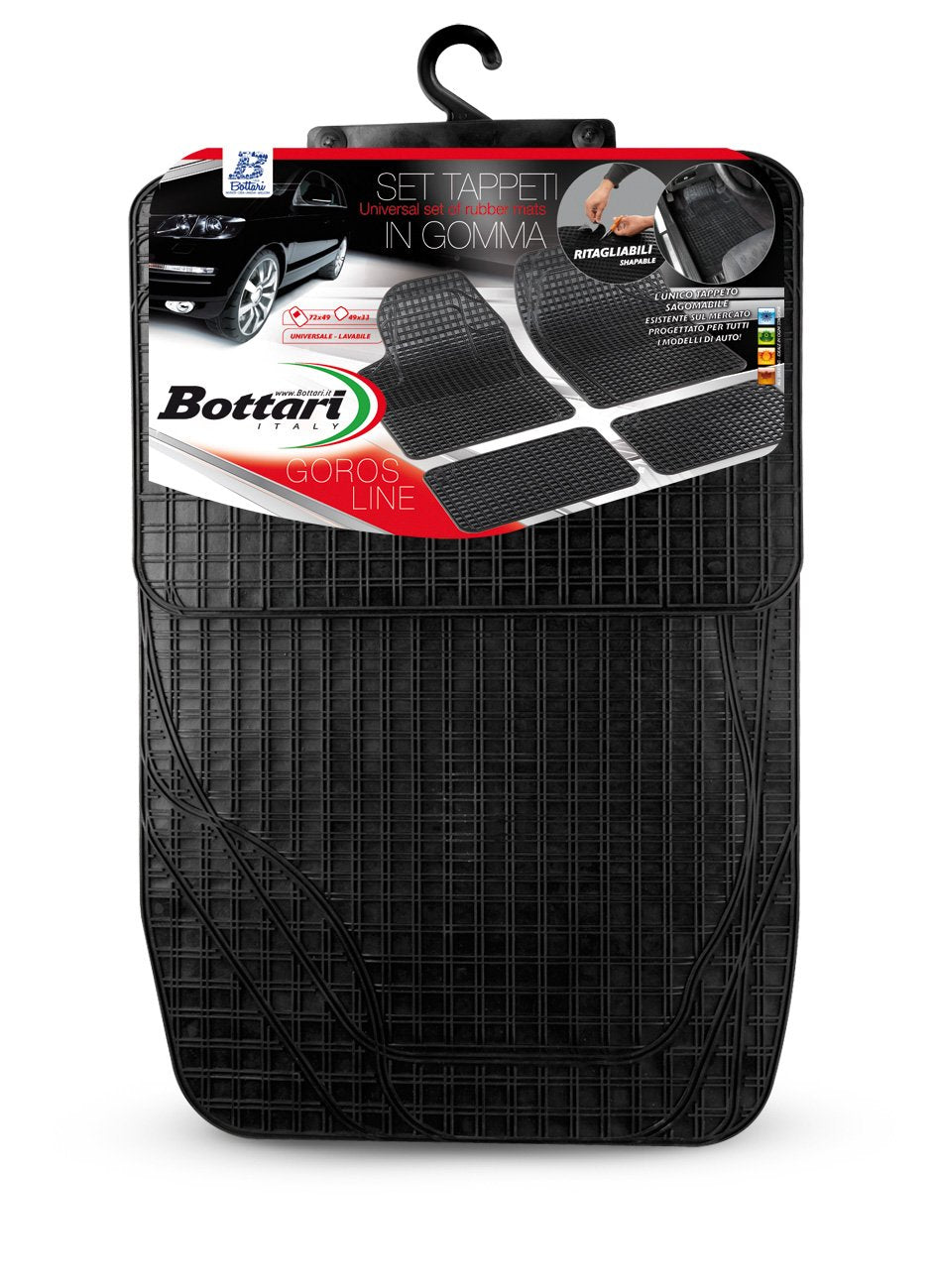 Bottari 14043 Set 4 Tappeti Auto Goros in Gomma Inodore, Universali, Sagomabili, Nero