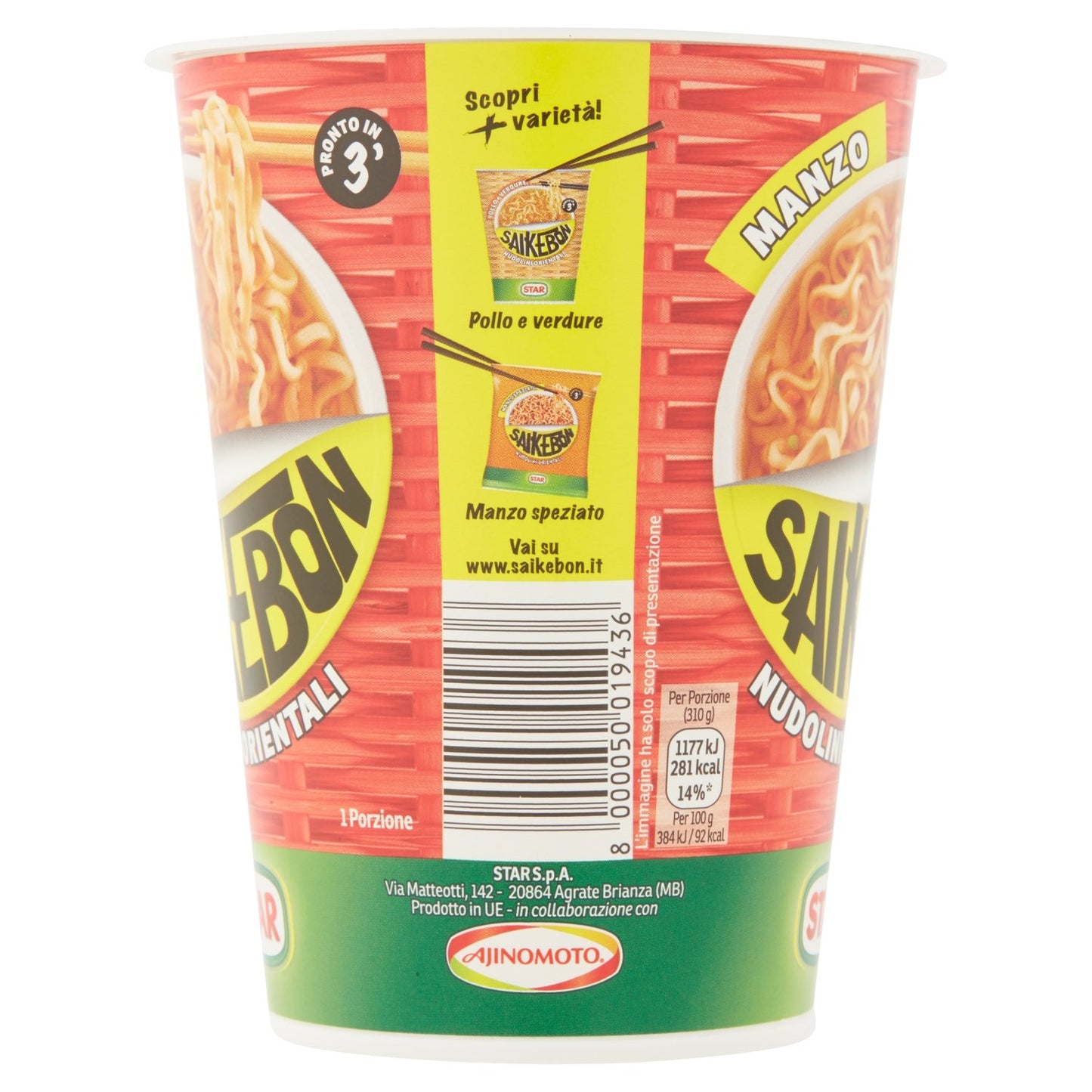 Saikebon Noodles Manzo Cup - 60 gr