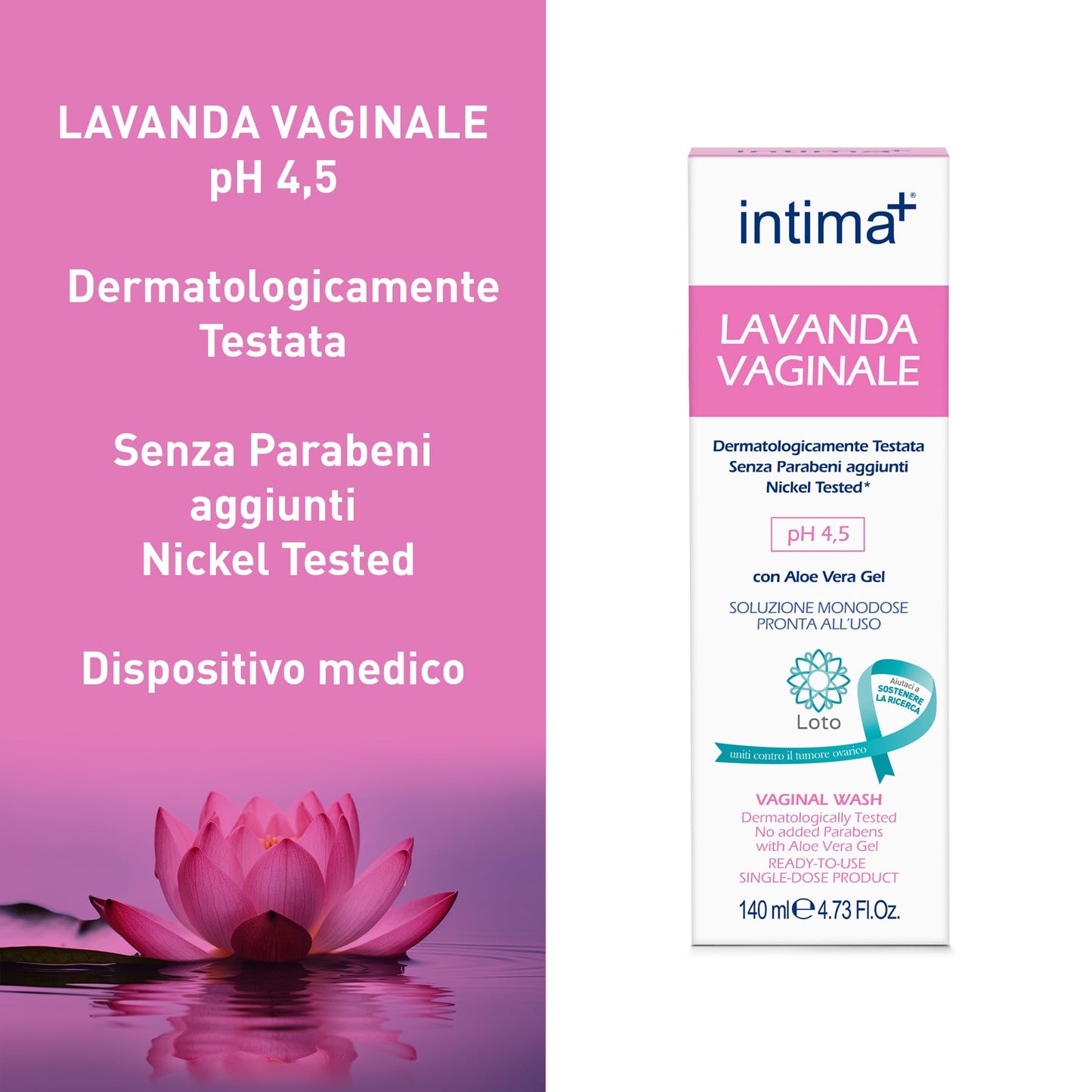 Intima+ I Lavanda Vaginale con Tea Tree Oil e Aloe Vera Gel, pH 4.5, Soluzione Monodose Pronta all'Uso, 140ml