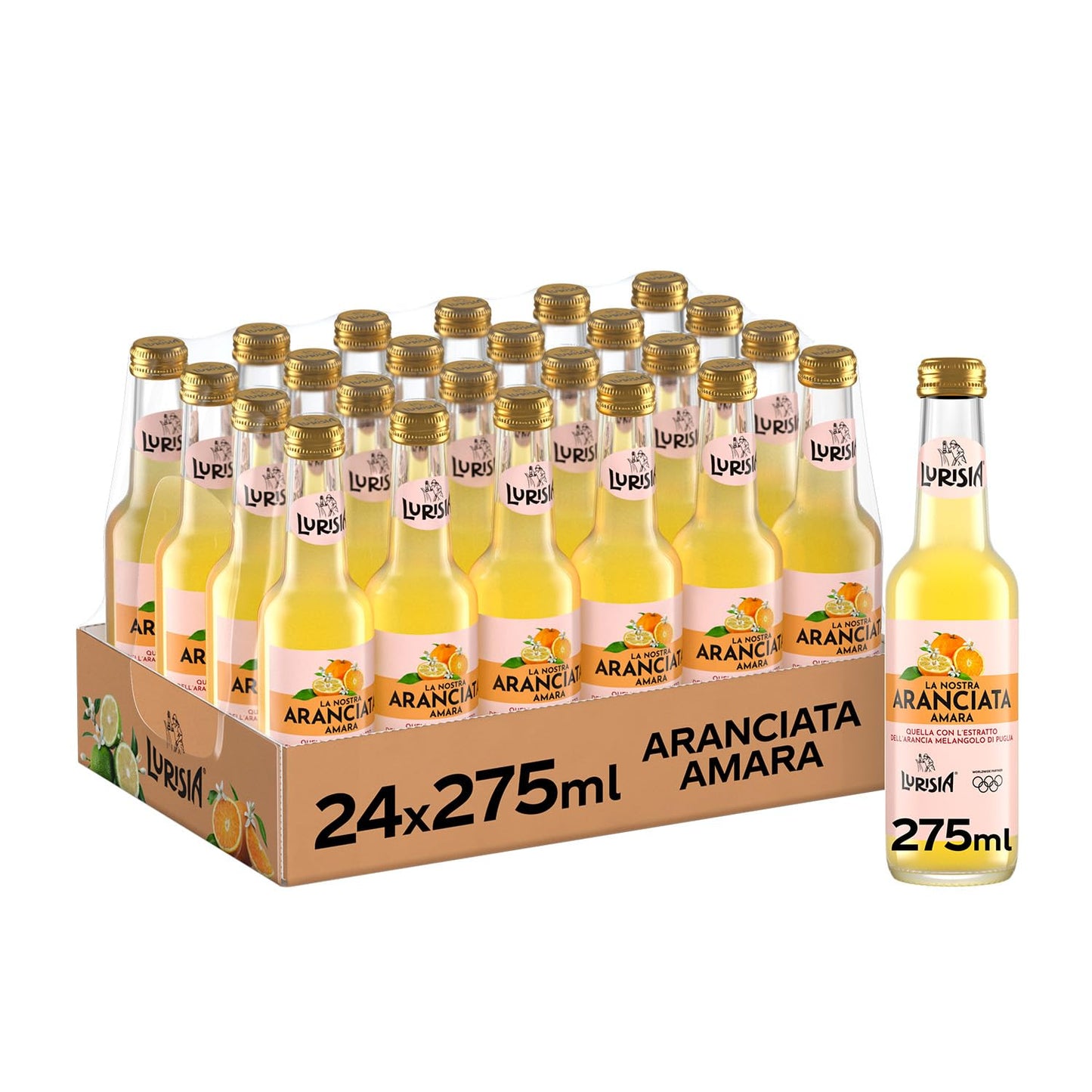 Lurisia La Nostra Aranciata Amara, Bevanda Analcolica Prodotta con il Succo delle Arance Italiane e l’Estratto di Melangolo di Puglia – 24 Bottiglie in Vetro da 275ml