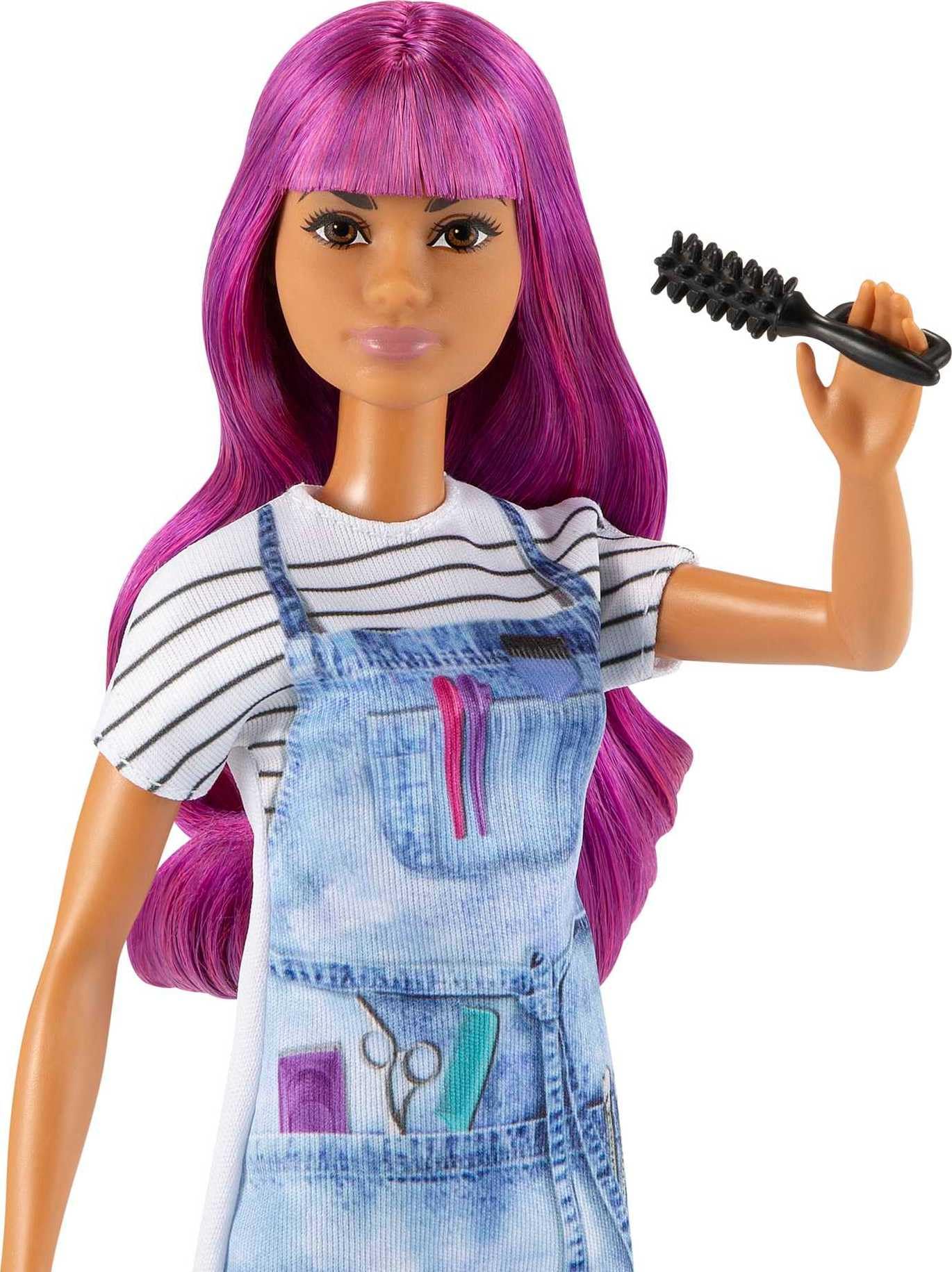 Barbie Bambola Parrucchiera con Capelli Viola e Tanti Accessori, Giocattolo per Bambini 3+Anni, GTW36