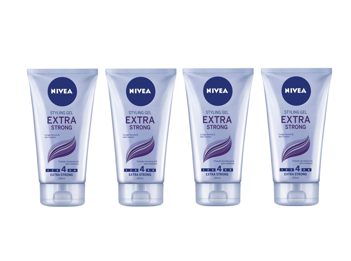 Nivea Styling Gel Extra Strong, Gel per Capelli a Lunga Tenuta , 4 Pezzi da 150 ml