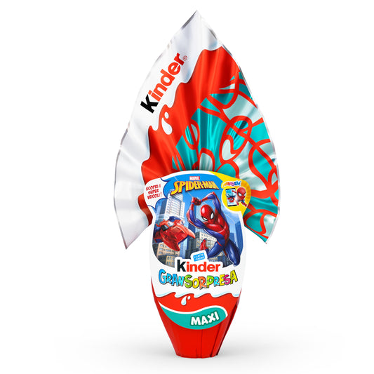 Kinder GranSorpresa Maxi Spider-Man, Uovo di Pasqua Kinder 2026 di Finissimo Cioccolato al Latte con Sorpresa Marvel Spider-Man, 220 g