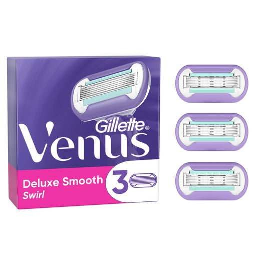 Gillette Venus Deluxe Smooth Swirl Lamette di Ricambio per Rasoio Donna, Confezione da 3 Ricambi con 5 Lame rivestite in DLC, Rasatura Fluida e Duratura