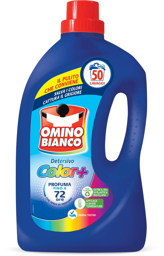 Omino Bianco - Detersivo Lavatrice Liquido Color+, 50 Lavaggi, Specifico per Capi Colorati, Tecnologia Salva i Colori e Cattura il Grigiore, 2000 ml