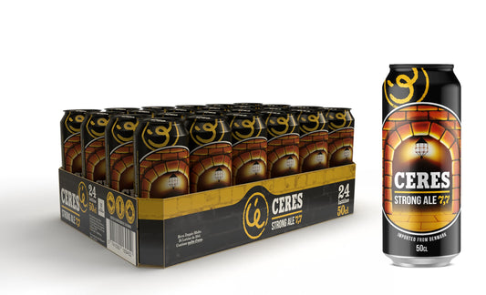 Ceres Strong Ale - 24 Lattine da 50 cl, Birra Bionda Doppio Malto con Riflessi Dorati, Gradazione Alcolica 7,7°C, Gusto Ricco ed Intenso con Sentori di Malto