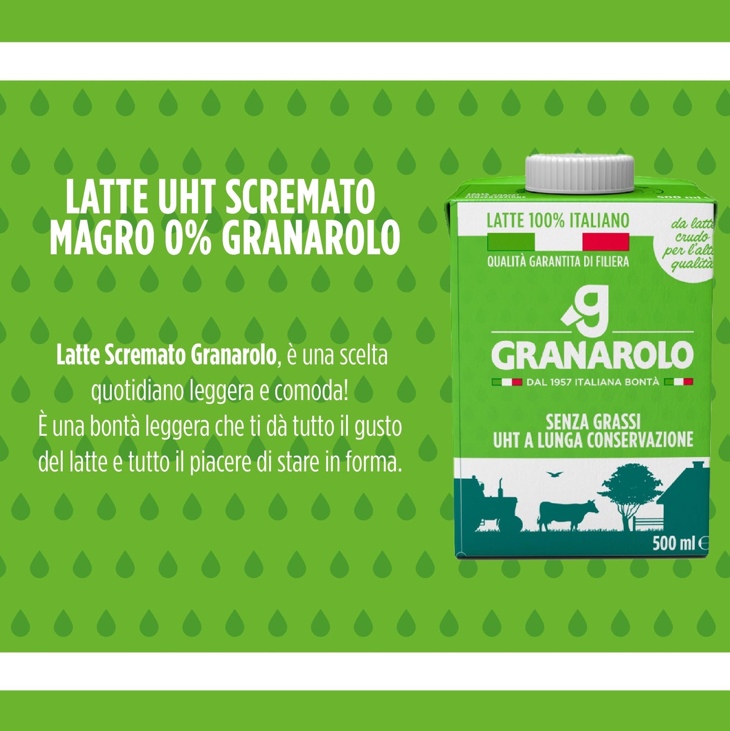 Granarolo, Latte UHT Scremato da 500ml, 12 Confezioni di Latte 100% Italiano, a Lunga Conservazione Grazie al Trattamento UHT, Senza Grassi, Made in Italy