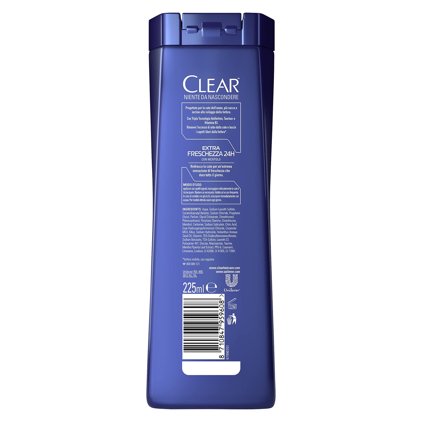 Clear Shampoo Extra Freschezza 24 ore, confezione risparmio 12 x 225 ml
