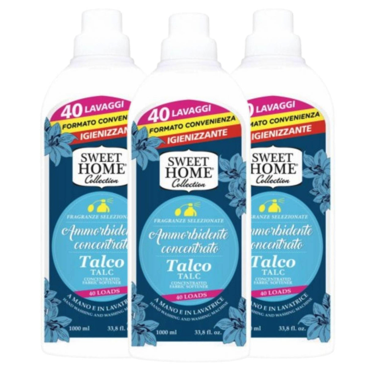 Suarez Sweet Home Collection Ammorbidente Concentrato 40 Lavaggi A Mano Lavatrice Profumo Di Talco 1000ml (3 Unità)