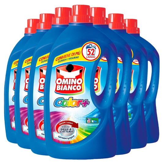 Omino Bianco - Detersivo Lavatrice Liquido Color+, Specifico per Capi Colorati, Tecnologia Salva i Colori e Cattura il Grigiore, 52 Lavaggi, 2600 ml x 7 Confezioni