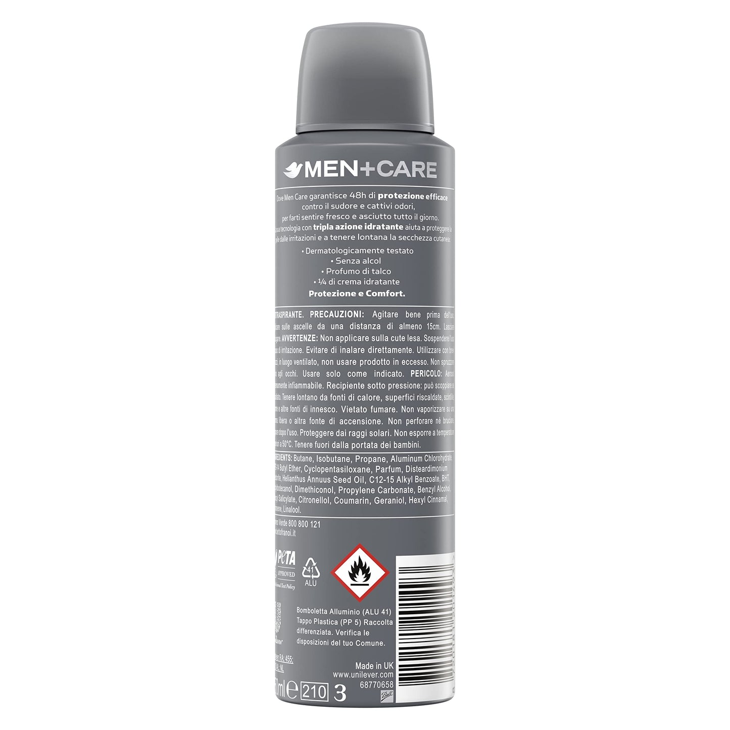 Dove Men+Care Deodorante Spray Sport Active, con 1/4 di Crema Idratante, Deodorante Uomo Antitraspirante Senza Alcol, Aiuta a Ridurre le Irritazioni, Fino a 48 Ore di Protezione, 6 pezzi da 150 ml