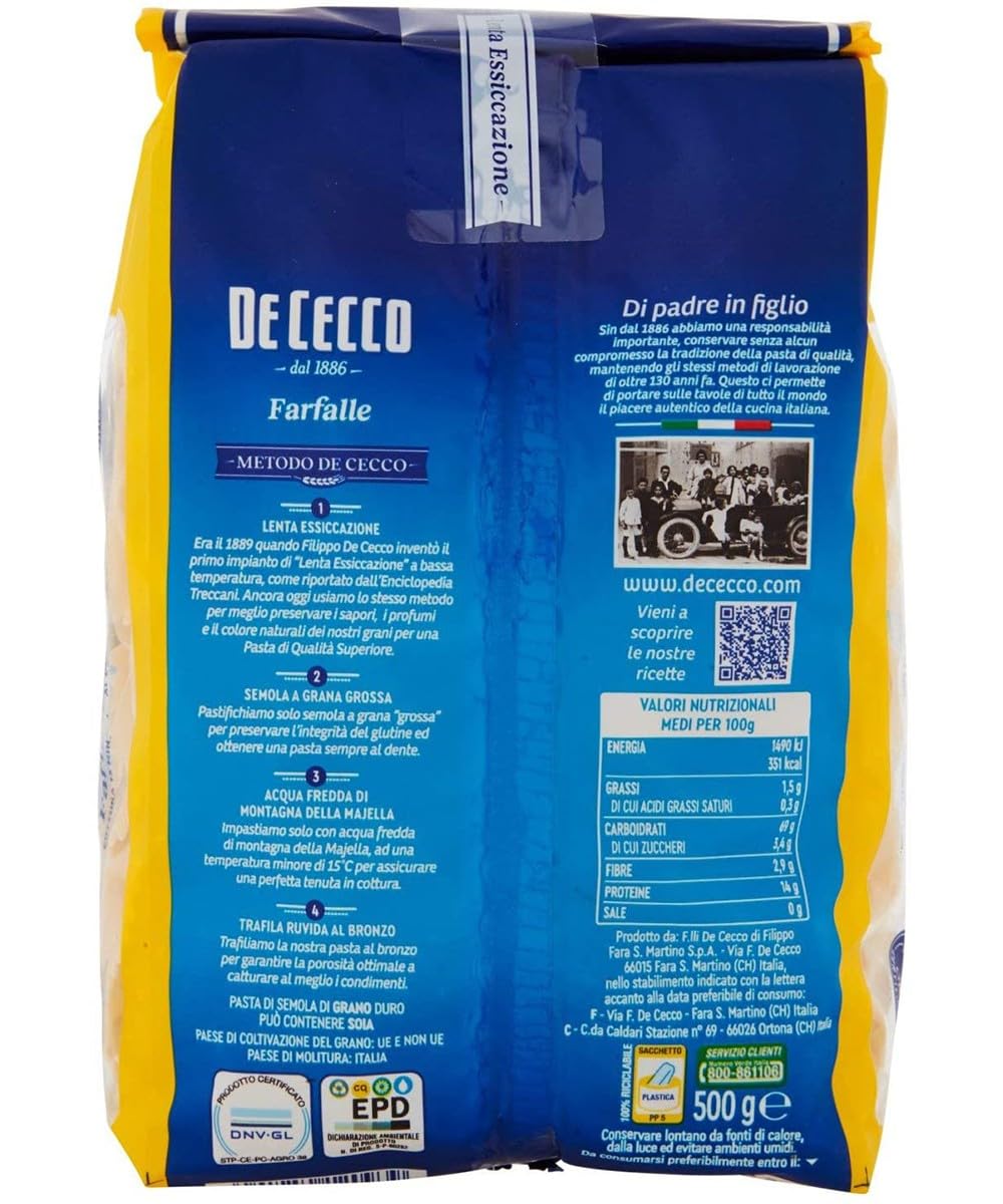 PASTA DE CECCO G500 N93 FARFALLE
