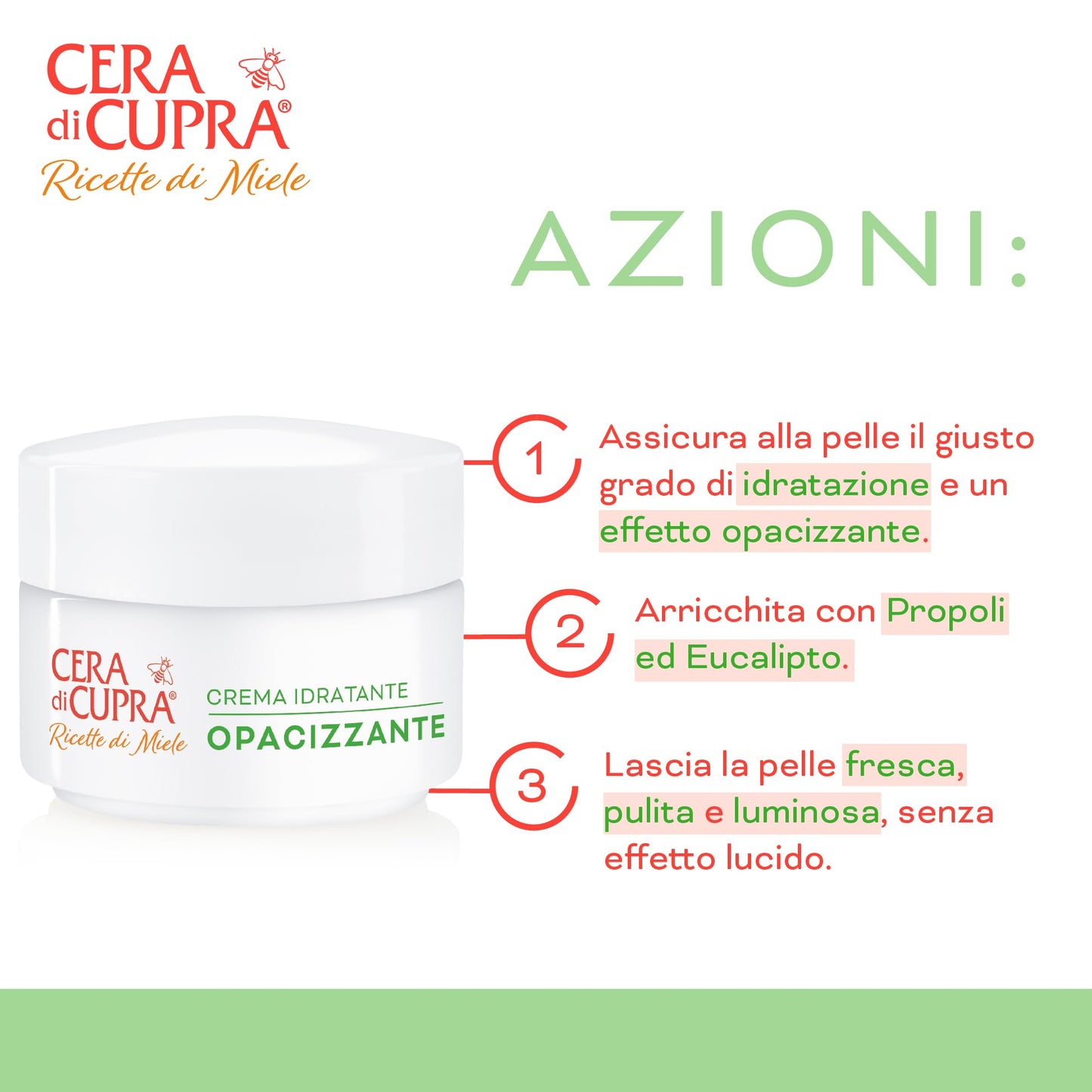 Cera di Cupra, Crema Idratante Opacizzante, Crema Fresca e Leggera, Assicura il Giusto Grado di Idratazione alla Pelle, Made in Italy, Dermatologicamente Testata, Vasetto da 50 ml